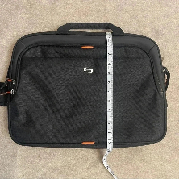 Solo Ace Slim Brief Laptop Briefcase Messenger Bag Black Orange Adjustable Strap - Picture 15 of 16